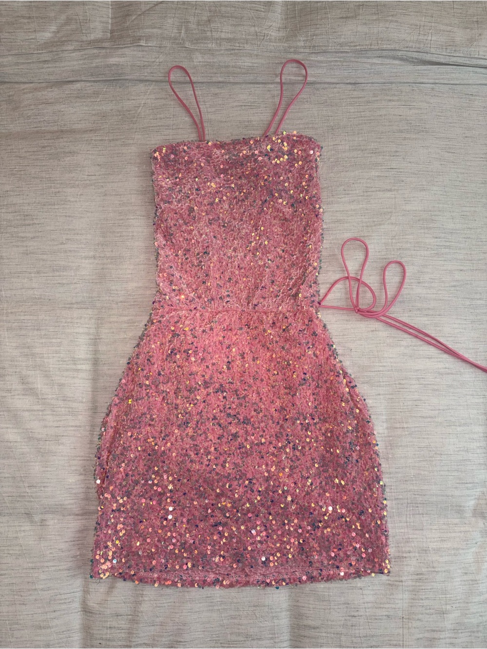 Source Unknown Pink Sequin Spaghetti-Strap Mini Dress